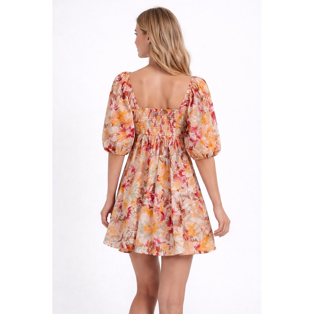 Abercrombie & Fitch Emerson Floral Print Mini Dress XS Square Neck Puff Sleeves - Picture 7 of 16